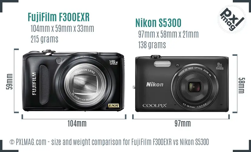 FujiFilm F300EXR vs Nikon S5300 size comparison