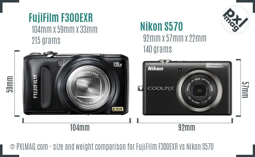 FujiFilm F300EXR vs Nikon S570 size comparison