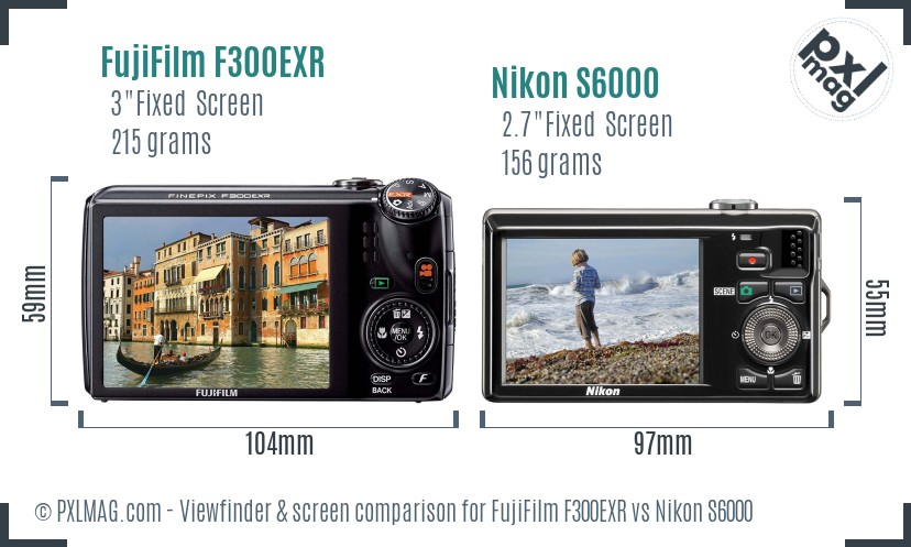 FujiFilm F300EXR vs Nikon S6000 Screen and Viewfinder comparison