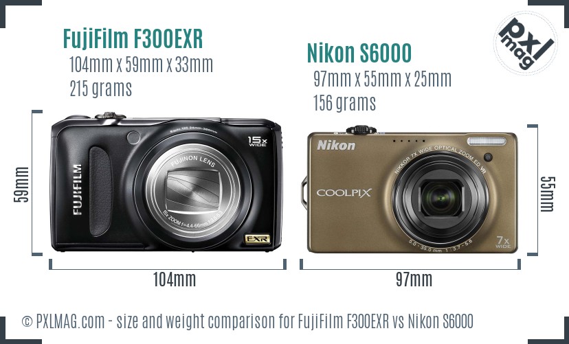 FujiFilm F300EXR vs Nikon S6000 size comparison