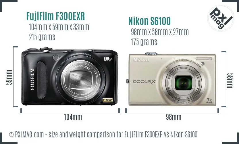FujiFilm F300EXR vs Nikon S6100 size comparison