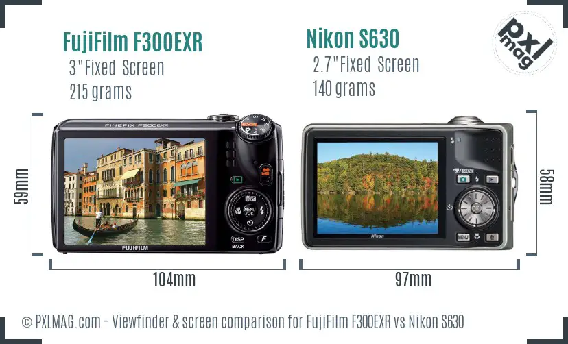 FujiFilm F300EXR vs Nikon S630 Screen and Viewfinder comparison