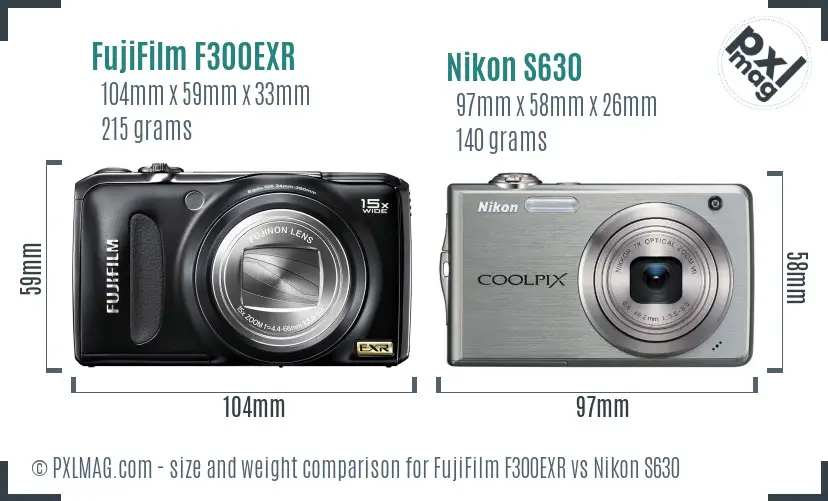 FujiFilm F300EXR vs Nikon S630 size comparison
