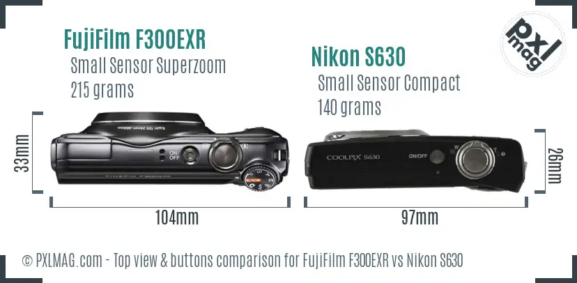 FujiFilm F300EXR vs Nikon S630 top view buttons comparison