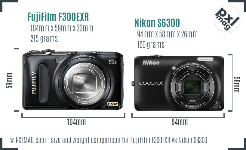 FujiFilm F300EXR vs Nikon S6300 size comparison FujiFilm F300EXR vs Nikon S6300 size comparison