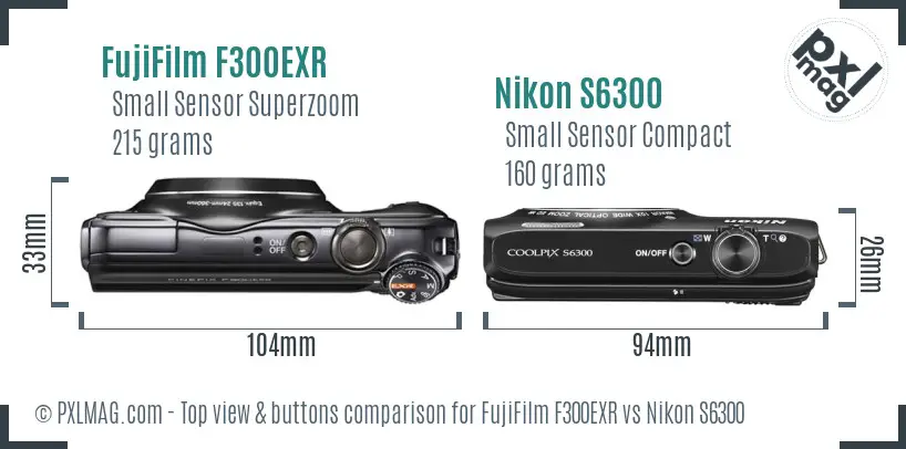 FujiFilm F300EXR vs Nikon S6300 top view buttons comparison FujiFilm F300EXR vs Nikon S6300 top view buttons comparison