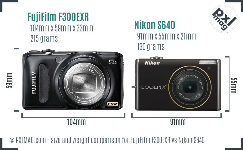FujiFilm F300EXR vs Nikon S640 size comparison
