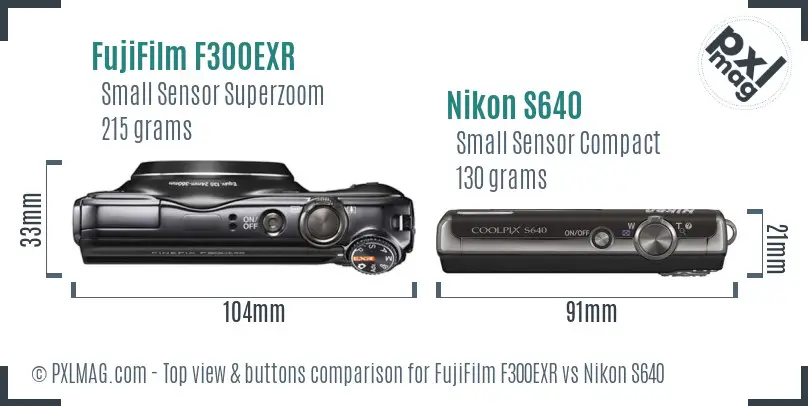 FujiFilm F300EXR vs Nikon S640 top view buttons comparison
