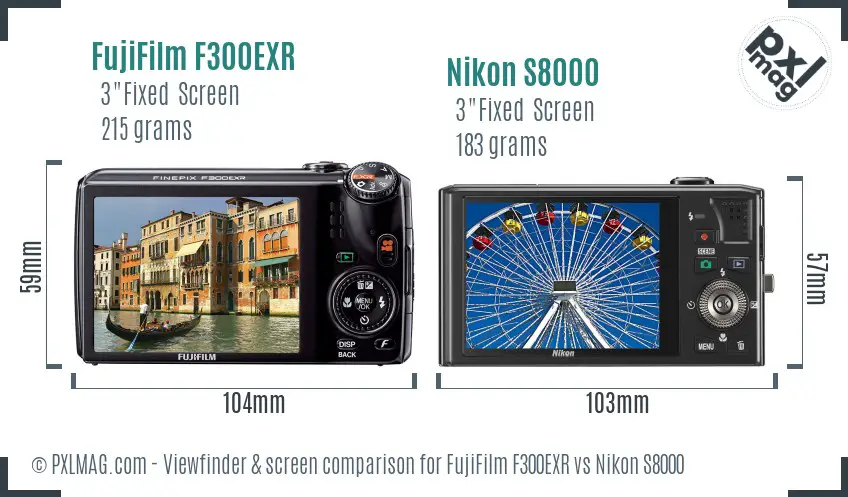 FujiFilm F300EXR vs Nikon S8000 Screen and Viewfinder comparison