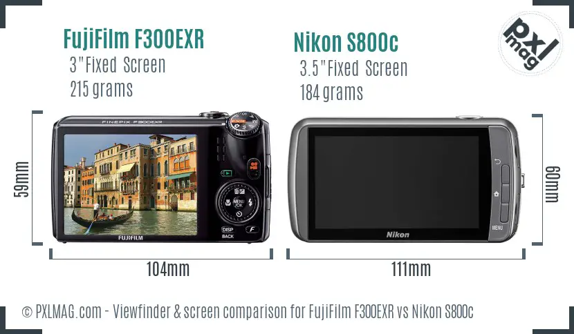 FujiFilm F300EXR vs Nikon S800c Screen and Viewfinder comparison