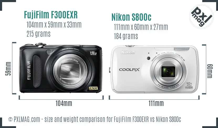 FujiFilm F300EXR vs Nikon S800c size comparison