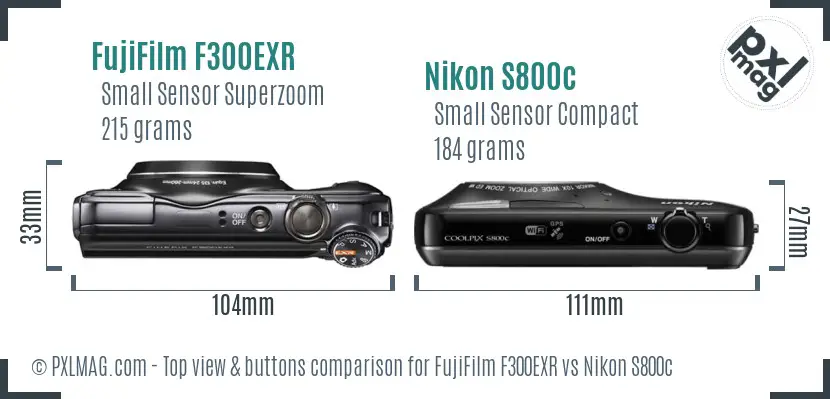 FujiFilm F300EXR vs Nikon S800c top view buttons comparison