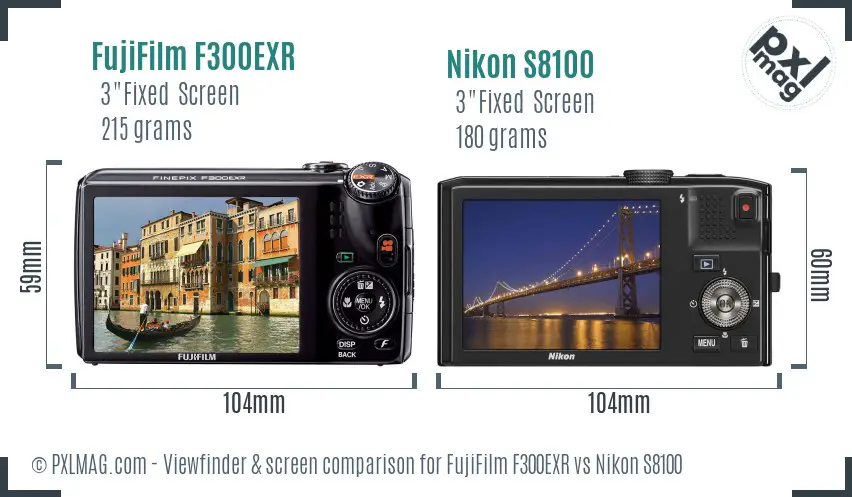 FujiFilm F300EXR vs Nikon S8100 Screen and Viewfinder comparison