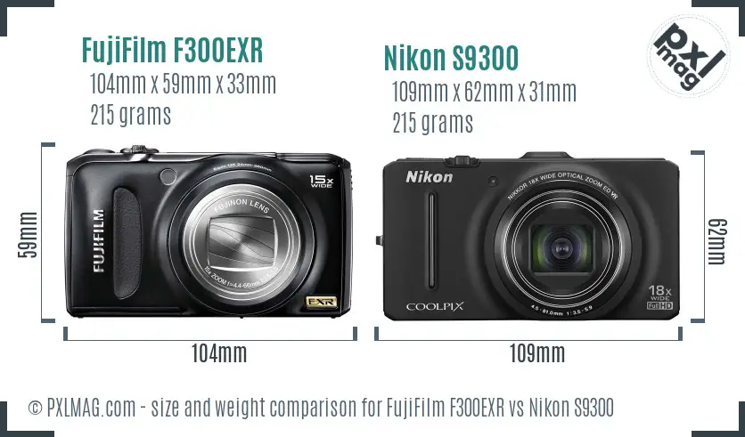 FujiFilm F300EXR vs Nikon S9300 size comparison