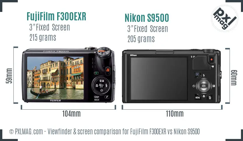 FujiFilm F300EXR vs Nikon S9500 Screen and Viewfinder comparison