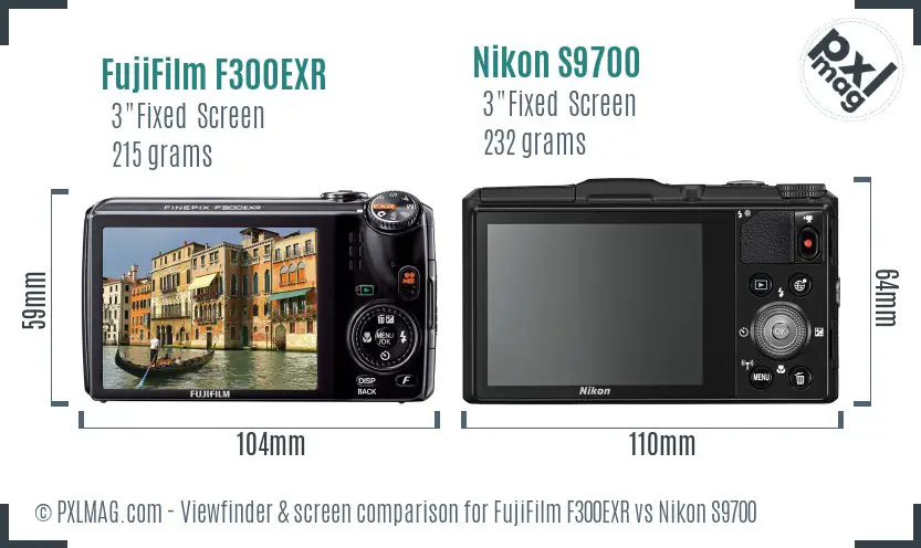 FujiFilm F300EXR vs Nikon S9700 Screen and Viewfinder comparison