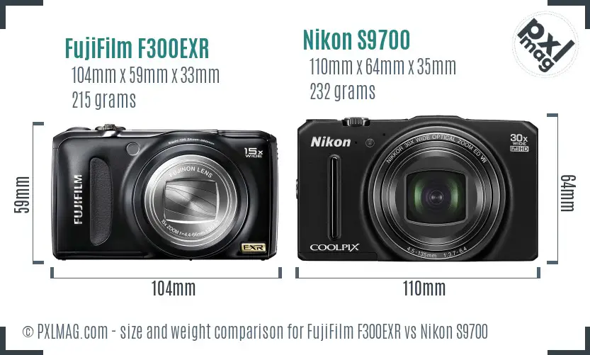 FujiFilm F300EXR vs Nikon S9700 size comparison