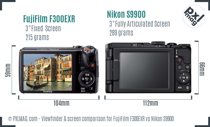 FujiFilm F300EXR vs Nikon S9900 Screen and Viewfinder comparison