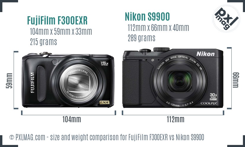 FujiFilm F300EXR vs Nikon S9900 size comparison