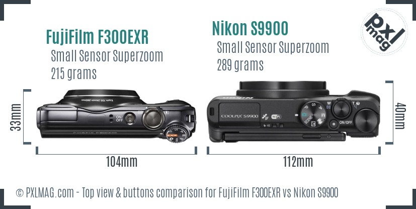 FujiFilm F300EXR vs Nikon S9900 top view buttons comparison