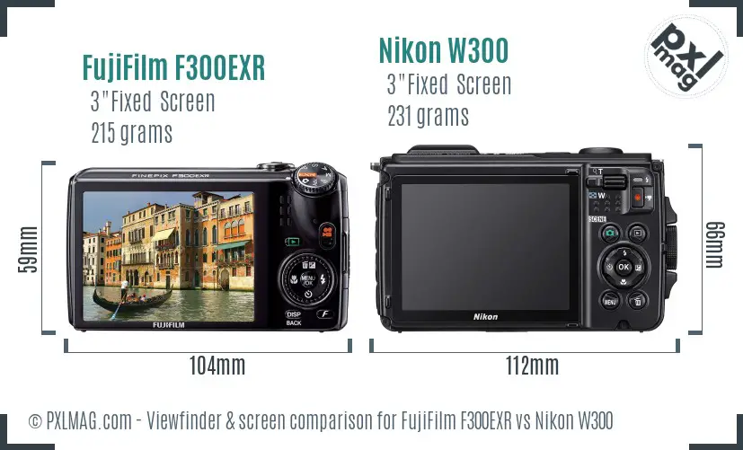 FujiFilm F300EXR vs Nikon W300 Screen and Viewfinder comparison