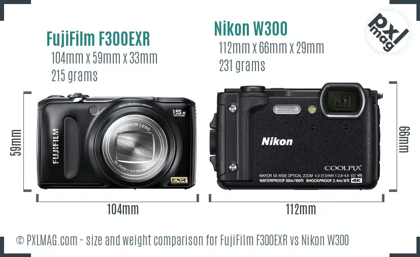 FujiFilm F300EXR vs Nikon W300 size comparison