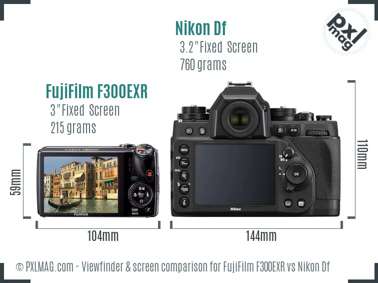 FujiFilm F300EXR vs Nikon Df Screen and Viewfinder comparison