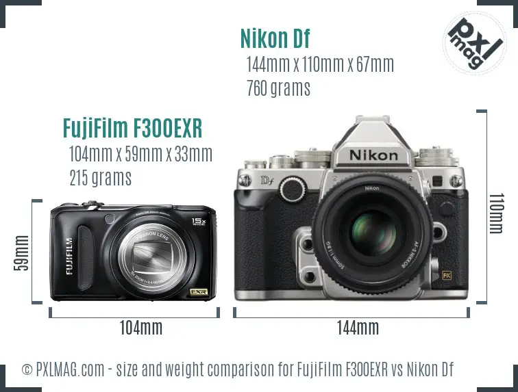 FujiFilm F300EXR vs Nikon Df size comparison