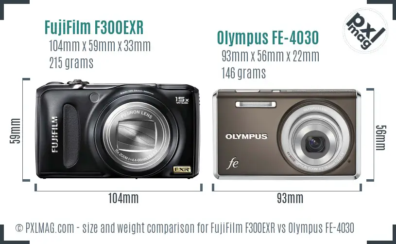 FujiFilm F300EXR vs Olympus FE-4030 size comparison