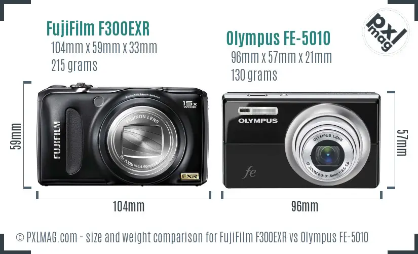 FujiFilm F300EXR vs Olympus FE-5010 size comparison