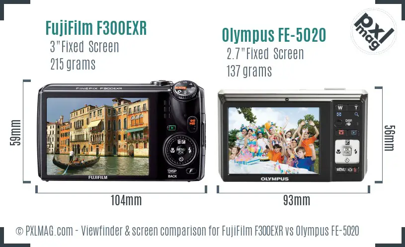 FujiFilm F300EXR vs Olympus FE-5020 Screen and Viewfinder comparison