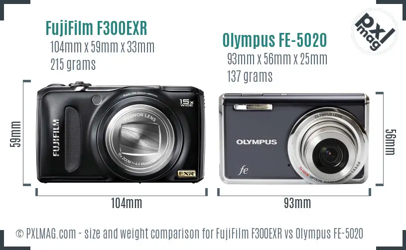 FujiFilm F300EXR vs Olympus FE-5020 size comparison