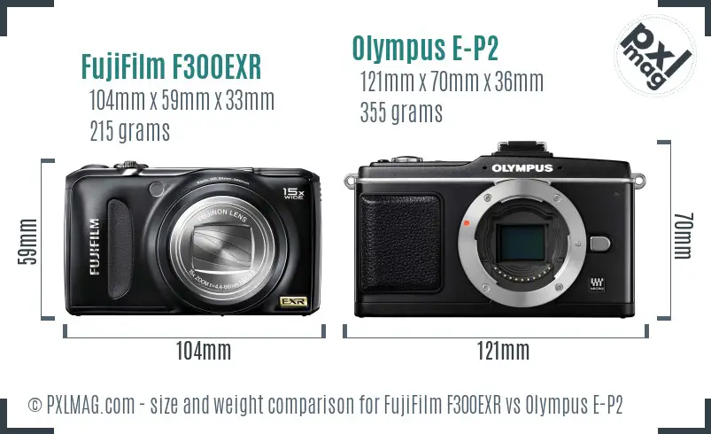 FujiFilm F300EXR vs Olympus E-P2 size comparison