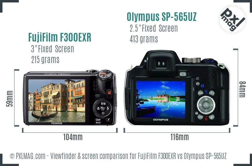 FujiFilm F300EXR vs Olympus SP-565UZ Screen and Viewfinder comparison FujiFilm F300EXR vs Olympus SP-565UZ Screen and Viewfinder comparison