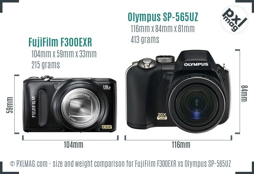 FujiFilm F300EXR vs Olympus SP-565UZ size comparison FujiFilm F300EXR vs Olympus SP-565UZ size comparison