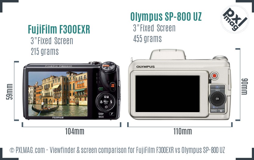 FujiFilm F300EXR vs Olympus SP-800 UZ Screen and Viewfinder comparison