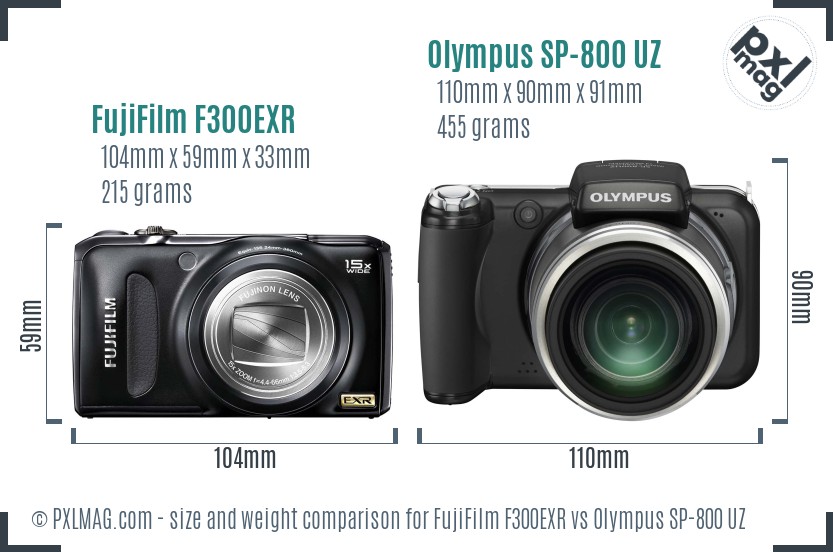 FujiFilm F300EXR vs Olympus SP-800 UZ size comparison FujiFilm F300EXR vs Olympus SP-800 UZ size comparison