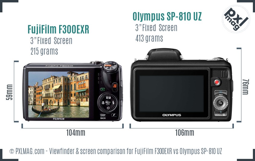FujiFilm F300EXR vs Olympus SP-810 UZ Screen and Viewfinder comparison
