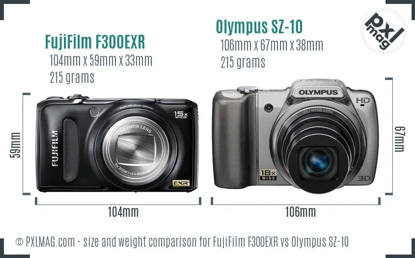 FujiFilm F300EXR vs Olympus SZ-10 size comparison