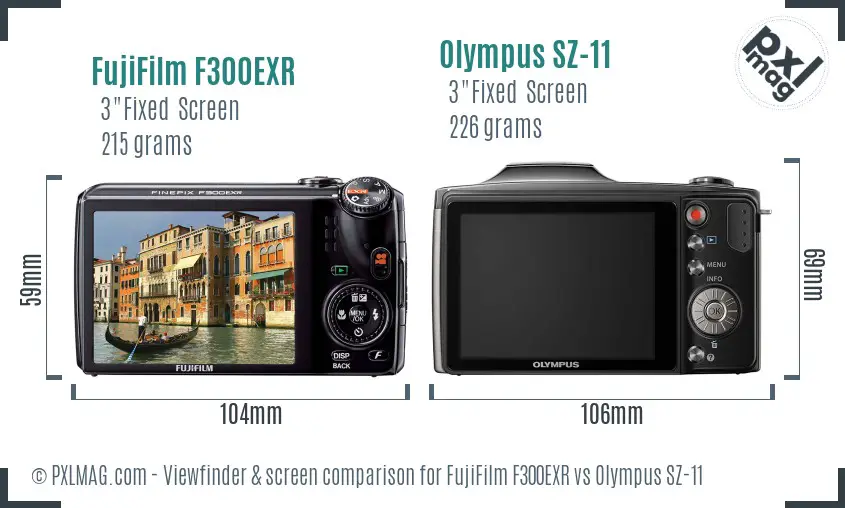 FujiFilm F300EXR vs Olympus SZ-11 Screen and Viewfinder comparison