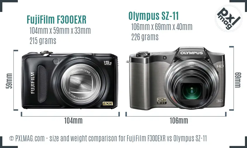 FujiFilm F300EXR vs Olympus SZ-11 size comparison