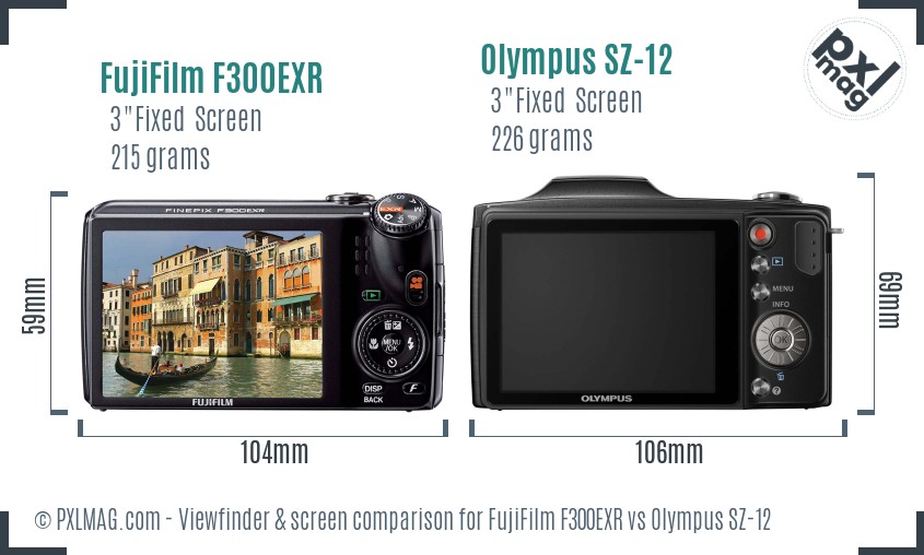 FujiFilm F300EXR vs Olympus SZ-12 Screen and Viewfinder comparison