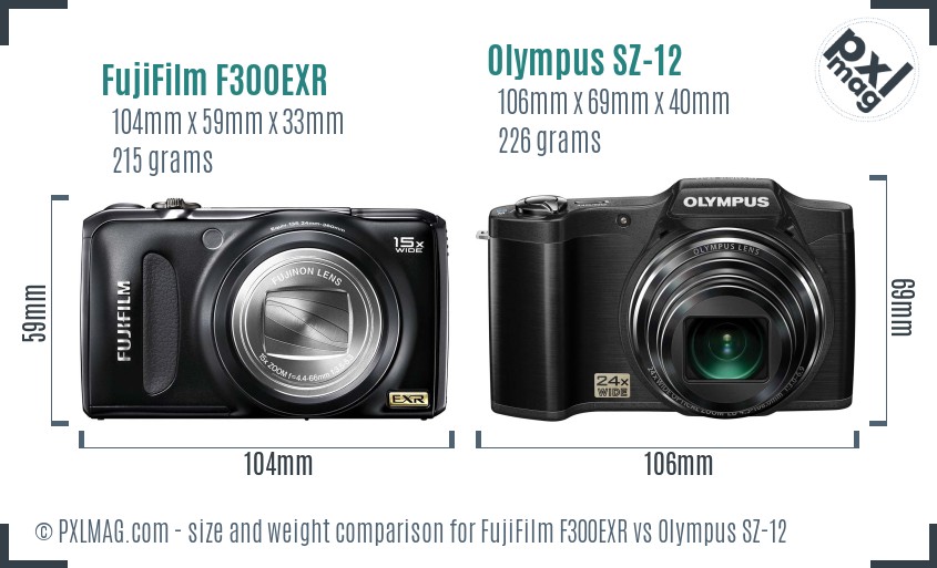 FujiFilm F300EXR vs Olympus SZ-12 size comparison