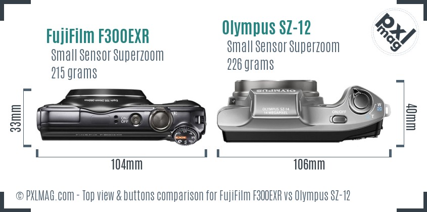 FujiFilm F300EXR vs Olympus SZ-12 top view buttons comparison