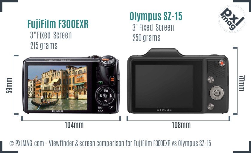FujiFilm F300EXR vs Olympus SZ-15 Screen and Viewfinder comparison