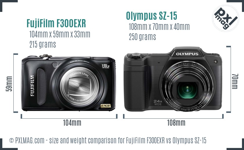 FujiFilm F300EXR vs Olympus SZ-15 size comparison