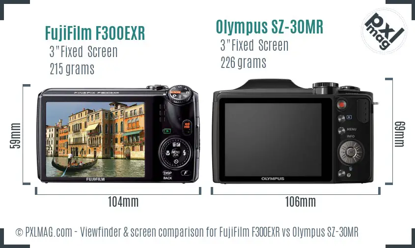 FujiFilm F300EXR vs Olympus SZ-30MR Screen and Viewfinder comparison