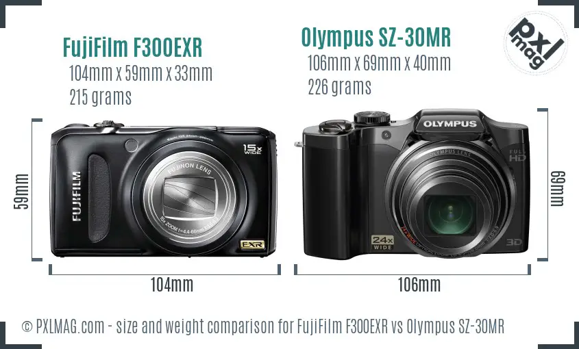 FujiFilm F300EXR vs Olympus SZ-30MR size comparison