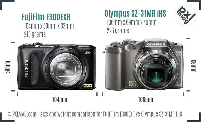 FujiFilm F300EXR vs Olympus SZ-31MR iHS size comparison