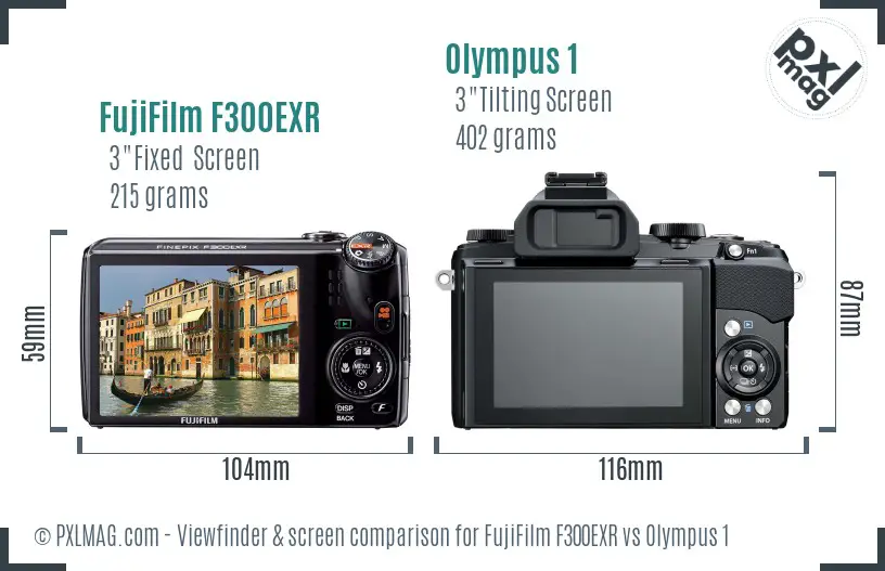 FujiFilm F300EXR vs Olympus 1 Screen and Viewfinder comparison